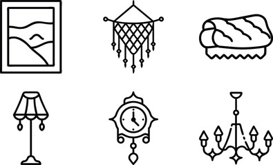 Minimalist Home Decor Line Icons for Interior Design and Decoration Projects