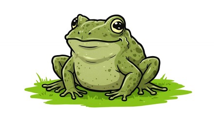 Cartoon frog sitting on grass