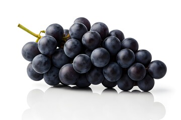 Fresh bunch of dark purple grapes on a white background