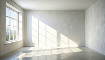 Obraz premium A bright, sunlit room with large windows and textured walls creates a serene and airy space.