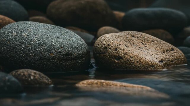 Smooth River Rocks in Slow Motion.