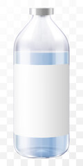 Medical Bottle. Glass Pharmacy Bottle. Drug Vial Blank. Saline solution Jar Template with Screw Lid Design. Essential Aromatic Oil Container Mockup. Round Medicine Storage. Realistic 3d vector