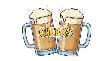 Two beer glasses cheers illustration