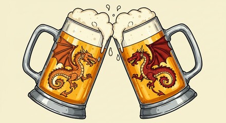 Two beer mugs with dragons