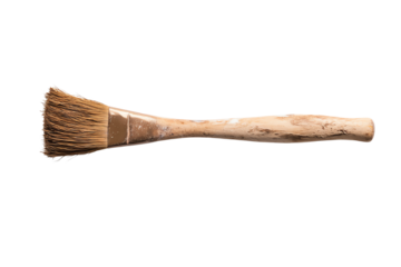 A natural bristle paintbrush on a white isolated background for creative projects and artistic expression.