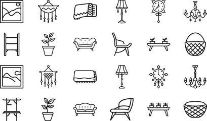 Minimalist Home Decor Line Icons for Interior Design and Decoration Projects