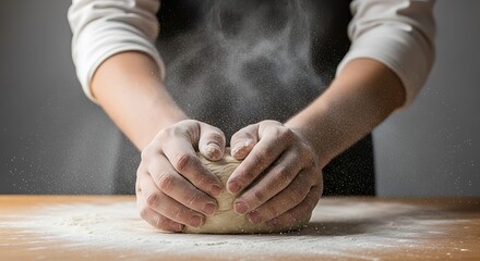 Hands Kneading Dough, Artisan Baker, Cooking Process.