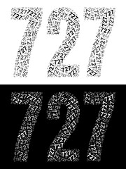 Typography illustration of 727 made from repeating numbers in black and white