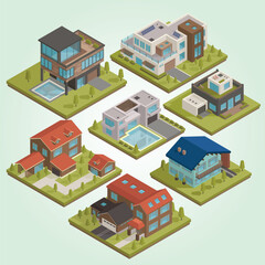 Isometric Illustrated Collection of Modern and Traditional Residential House Architecture
