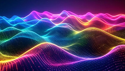 Obraz premium Vibrant Neon Digital Wave Landscape Abstract Background.
