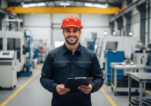 Factory Worker Inspecting Equipment.