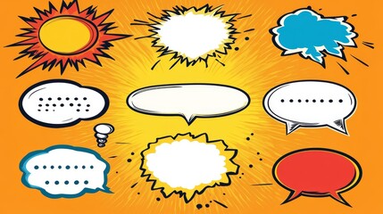 113.Set of clean vector speech bubbles in diverse shapes including sharp-edged boxes, curved conversation bubbles, and comic-style explosion boxes, all outlined in bold lines for text and comments.