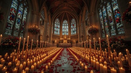 Historic Catholic cathedral with a holy nave and ornate gothic architecture, a religious landmark with an ancient altar inside