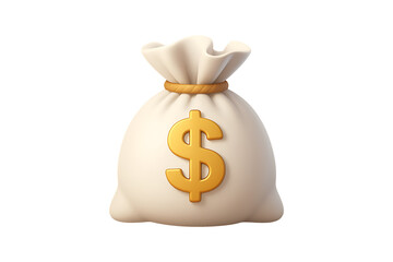 3D white money bag with a golden dollar sign, Isolated on Transparent Background © Shawn