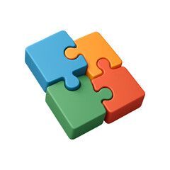 Connected Colorful Puzzle Pieces, Isolated on Transparent Background