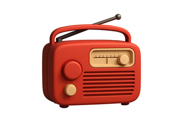 Retro Red Radio, 3D Render Isolated on Transparent Background