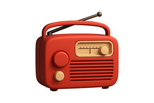 Retro Red Radio, 3D Render Isolated on Transparent Background