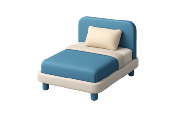 Simple bedroom furniture and sleeping icon 3D rendering, Isolated on Transparent Background