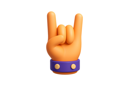 Stylized Hand with Rock and Roll Sign, Gesture Icon, Isolated on Transparent Background