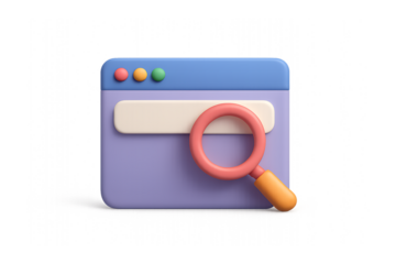 Stylized Search Icon for Online Browse, SEO, and Internet Research Concepts. Isolated on Transparent Background.