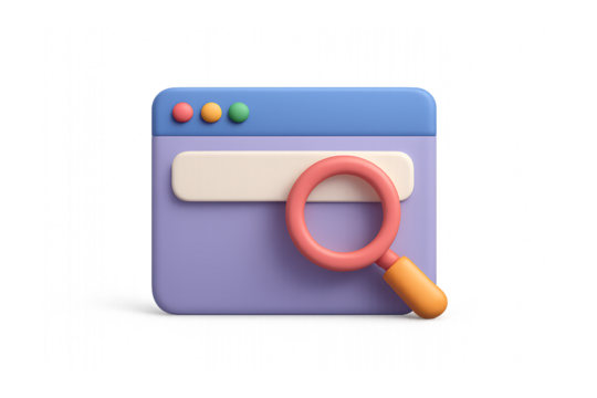 Stylized Search Icon for Online Browse, SEO, and Internet Research Concepts. Isolated on Transparent Background.