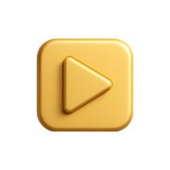 3D golden play button icon, Isolated on Transparent Background