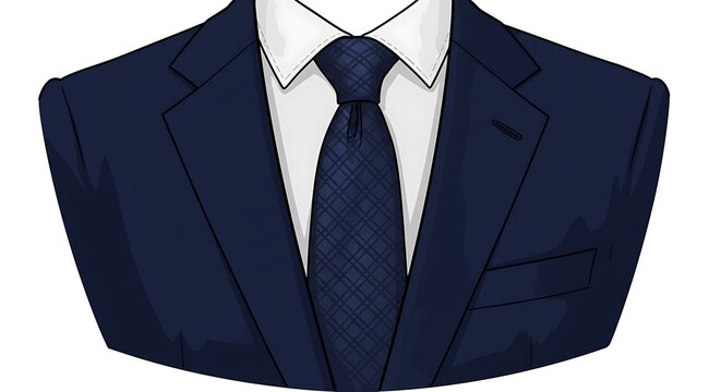 A realistic vector illustration of a classic business suit with blazer, dress shirt, tie, and trousers, centered on a clean white background