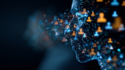 Data science revolution: analyzing and interpreting vast information. Online friendship symbol. Pioneering neural pathways in data science and technology. Networked people design.