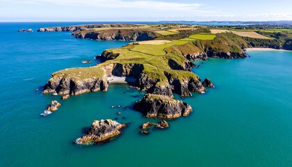Panoramic coastal view of rocky islands and a bay