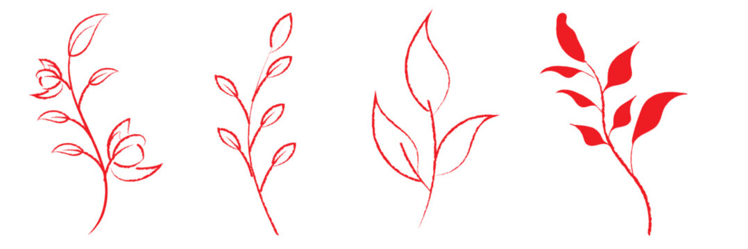 Minimal botanical leaf line art vector.  Tattoo flower icon. simple botanical line drawings featuring delicate leaves and branches, ideal for logos, tattoos, invitations, and modern decor. 