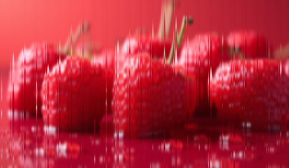 A dark abstract glass gradient with redberry fruits , featuring ribbed vertical distortion.