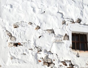 Whitewashed stone wall with cracks and window