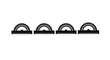 Four black protractor tools arranged horizontally showing measurement and geometry vector