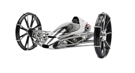 Futuristic three wheeled vehicle isolated on transparent background, concept design