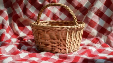 small wicker picnic basket in the nature