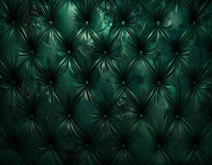 Fototapeta premium Dark Green Leather Elegance: Button-Tufted Luxury for Design.backgrounds, horizontal, ornate, cushion, elegance, furniture, indoors, leather, luxury, old-fashioned, pillow, seat, sofa, Generative Ai