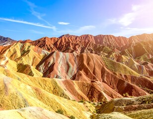 Colorful hills under a vibrant sky