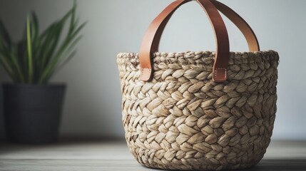 an empty handmade wicker basket against white wall