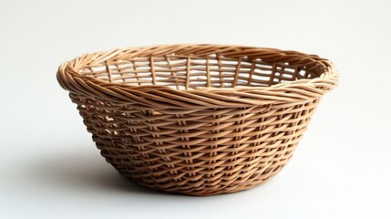 empty wicker basket against white background