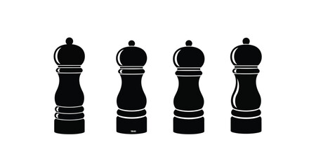 Four classic black pepper mill grinders presented side by side isolated vector © Sazid