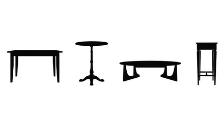 Four diverse table silhouettes featuring classic design elements and modern styles vector