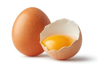 Whole and cracked brown egg