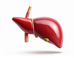 Highly detailed medical illustration of a human gallbladder with ducts and vessels isolated on pure white background