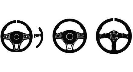 Three different automotive steering wheel designs viewed from various angles isolated vector