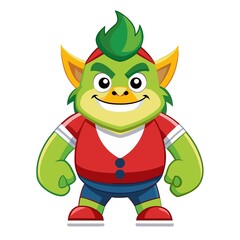 cartoon elf with a gift on transparent background