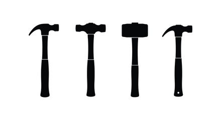 Set of four silhouette hammers different types for construction and diy projects vector