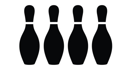 Four black bowling pins lined up together for a game of ten pin vector