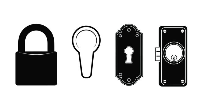 Security icons padlock keyhole door knob and lock for protection and access concepts vector