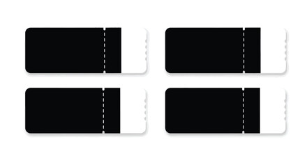 Obraz premium Four black movie tickets or event passes with white detachable stubs isolated vector