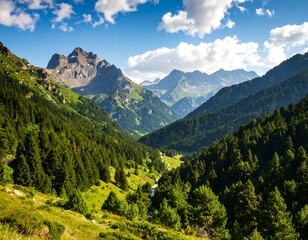 Fototapeta premium Panoramic mountain valley scene